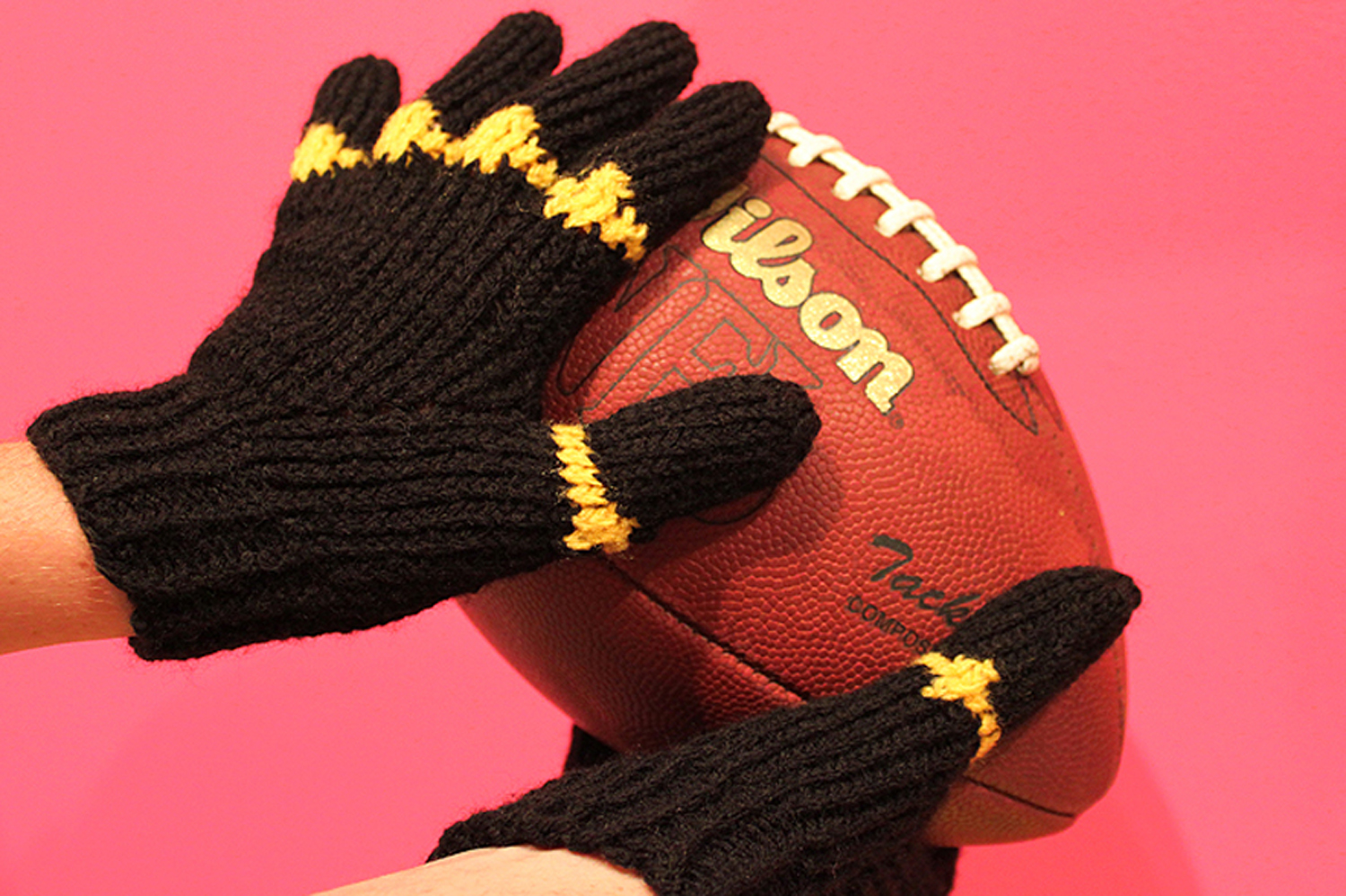 Handknit Super Bowl Ring gloves