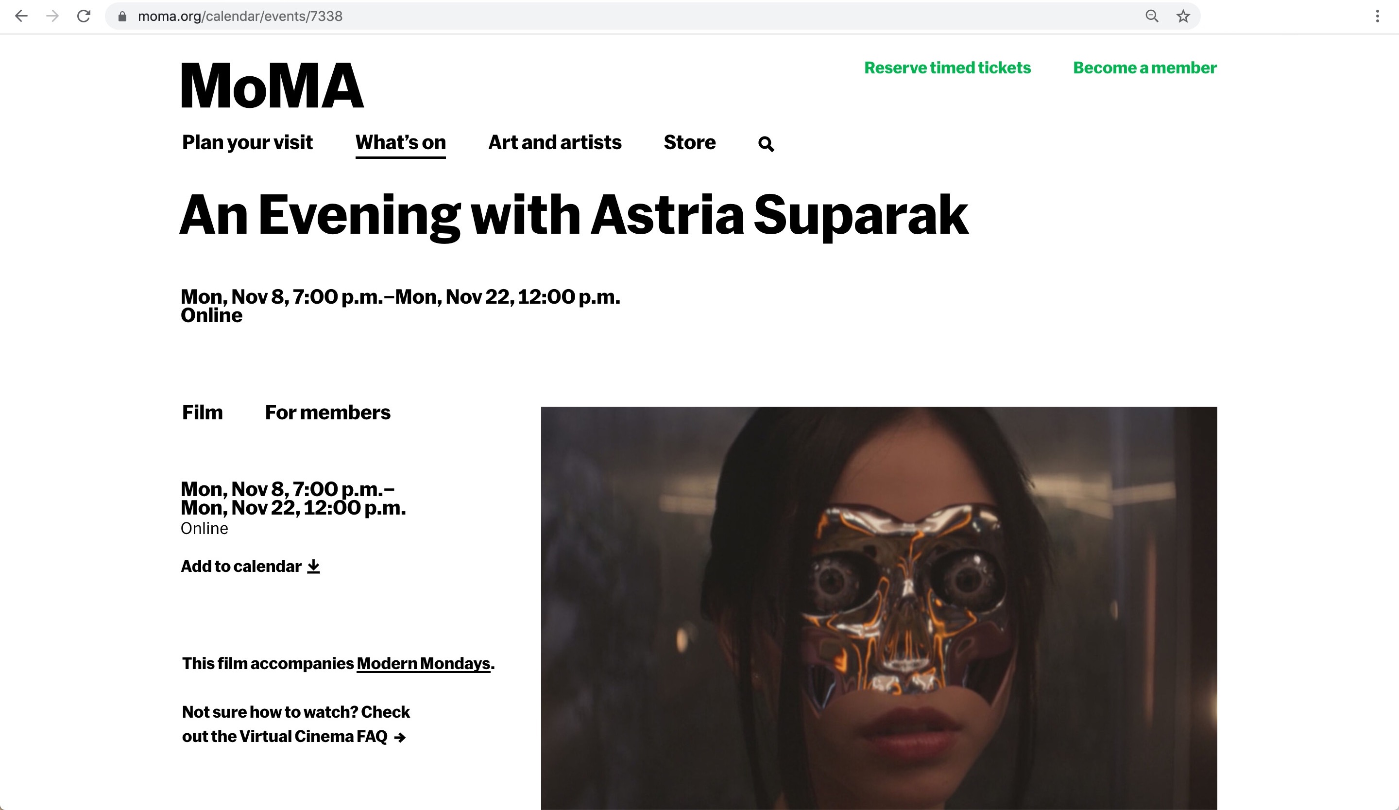 MoMA top of page with browser, Oct 2021